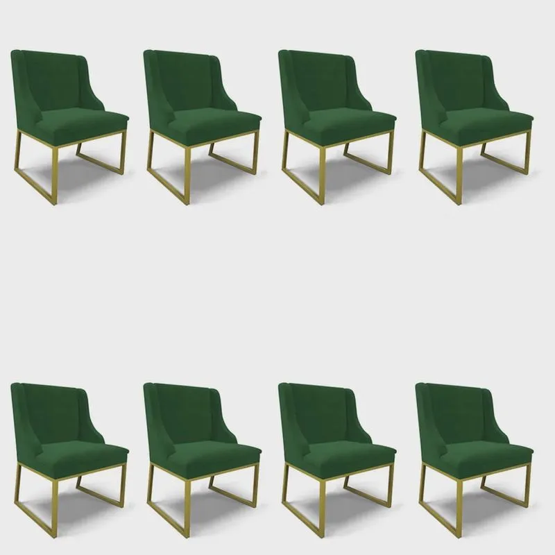 Cadeira Sala de Jantar Industrial Dourado kit 8 Liz Veludo Verde D03 - D'Rossi