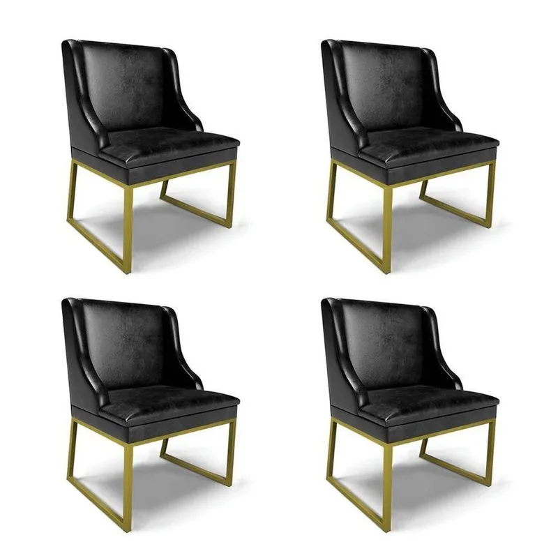 Cadeira Sala De Jantar Industrial Dourado Kit 4 Liz Sint Pu Preto D03 - D'rossi
