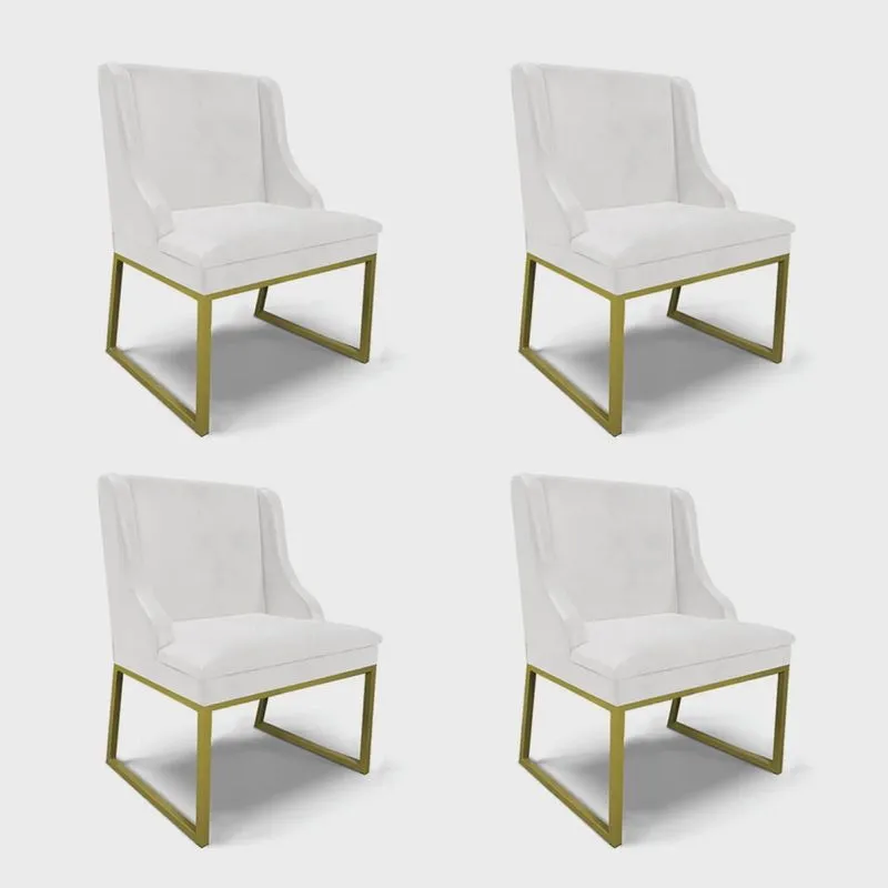 Cadeira Sala de Jantar Industrial Dourado kit 4 Liz Sint pu Branco D03 - D'Rossi