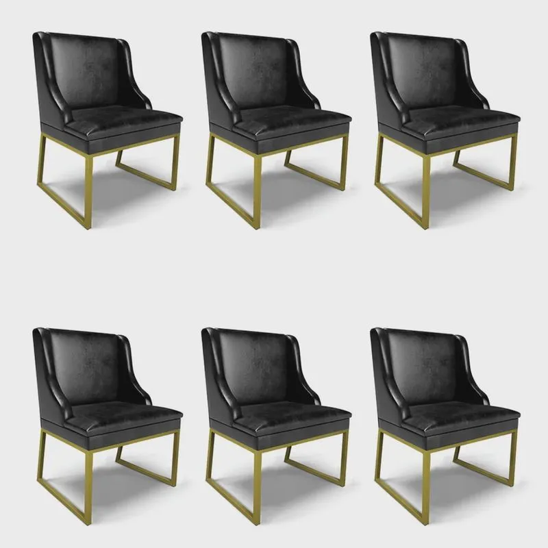 Cadeira Sala de Jantar Industrial Dourado kit 6 Liz Sint pu Preto D03 - D'Rossi
