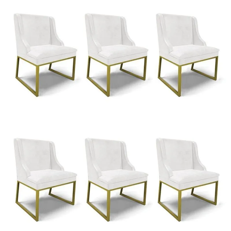 Cadeira Sala De Jantar Industrial Dourado Kit 6 Liz Sint Pu Branco D03 - D'rossi