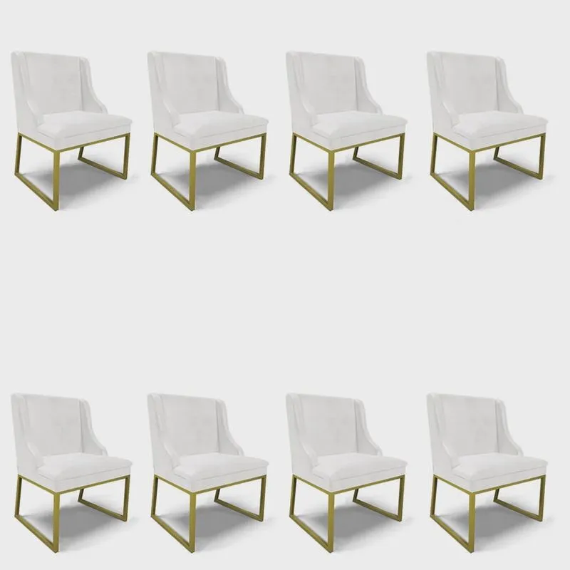 Cadeira Sala de Jantar Industrial Dourado kit 8 Liz Sint pu Branco D03 - D'Rossi