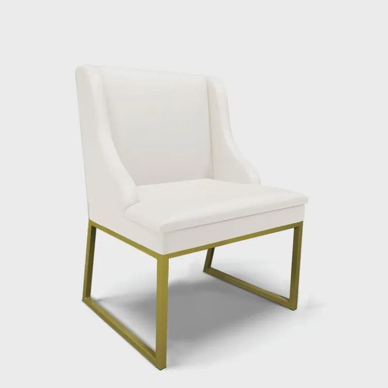 Cadeira Sala de Jantar Industrial Dourado Liz Sintético Branco D03 - D'Rossi