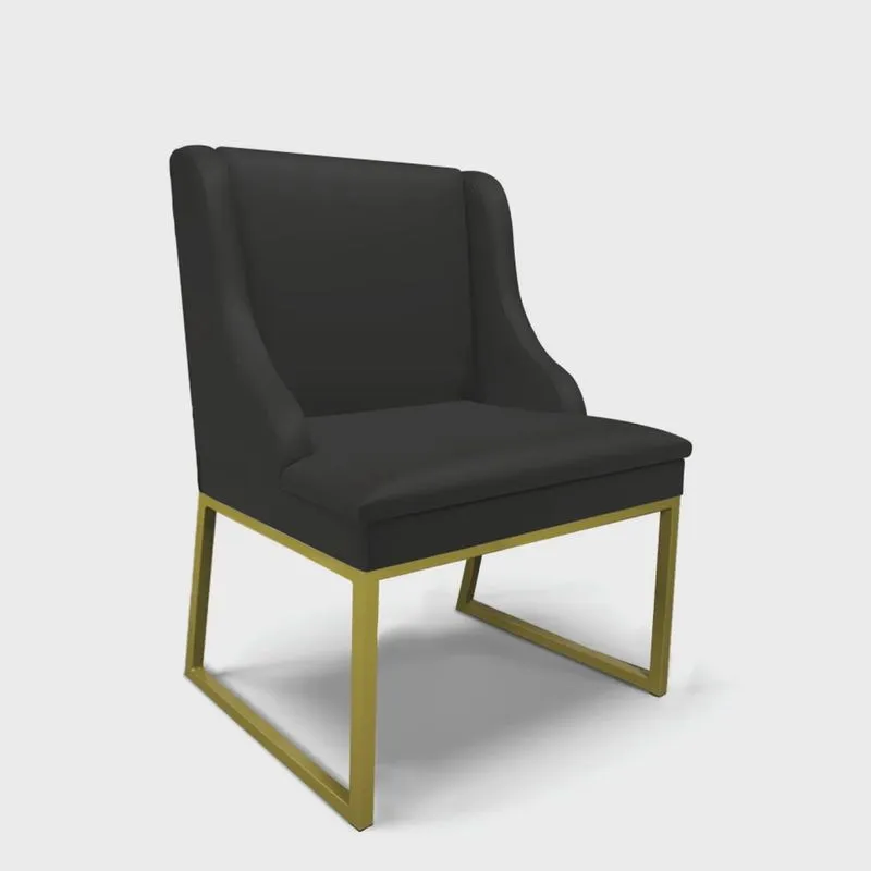 Cadeira Sala de Jantar Industrial Dourado Liz Sintético Preto D03 - D'Rossi