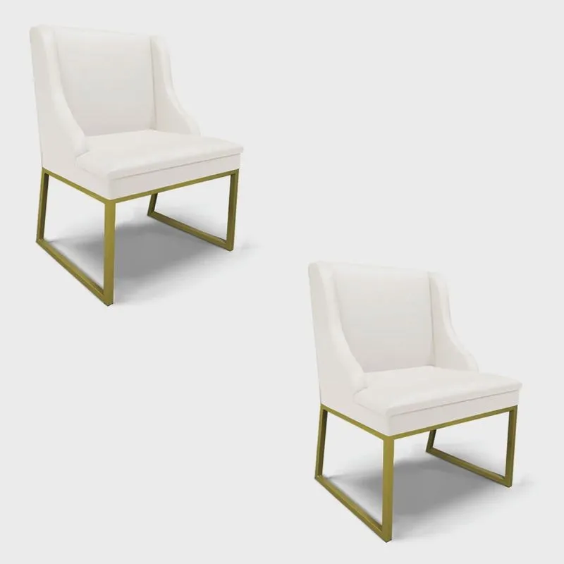 Cadeira Sala de Jantar Industrial Dourado kit 2 Liz Sintético Bco D03 - D'Rossi