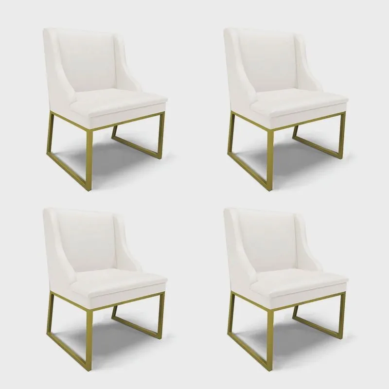 Cadeira Sala de Jantar Industrial Dourado kit 4 Liz Sintético Bco D03 - D'Rossi