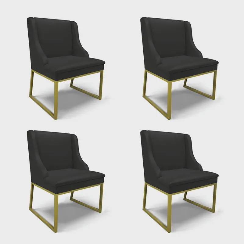 Cadeira Sala de Jantar Industrial Dourado kit 4 Liz Sintético Pto D03 - D'Rossi