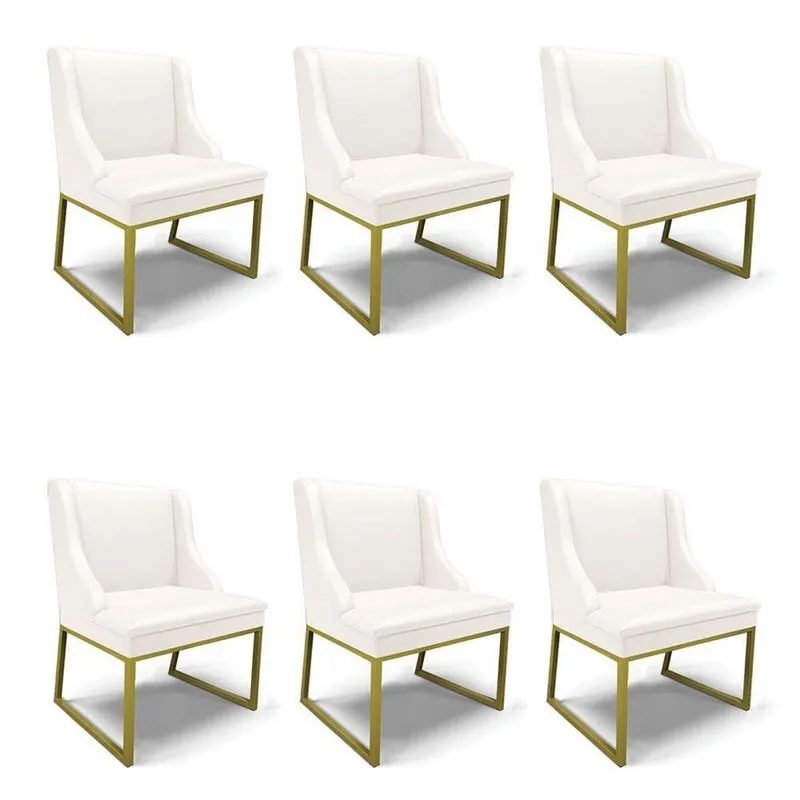 Cadeira Sala De Jantar Industrial Dourado Kit 6 Liz Sintético Bco D03 - D'rossi