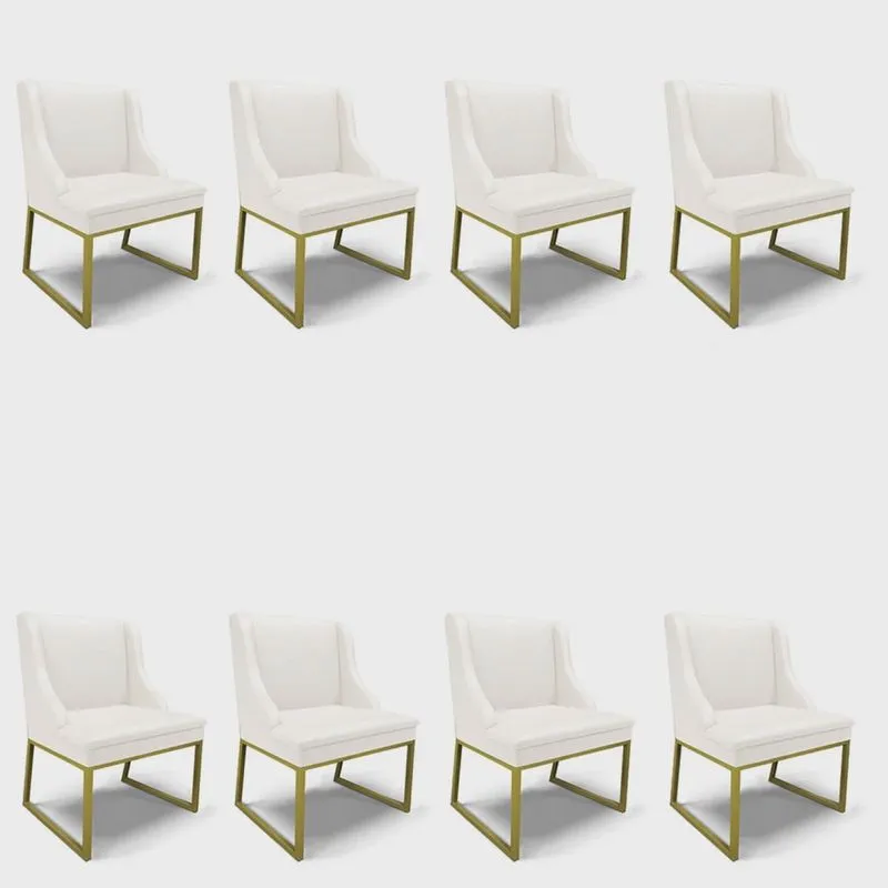 Cadeira Sala de Jantar Industrial Dourado kit 8 Liz Sintético Bco D03 - D'Rossi