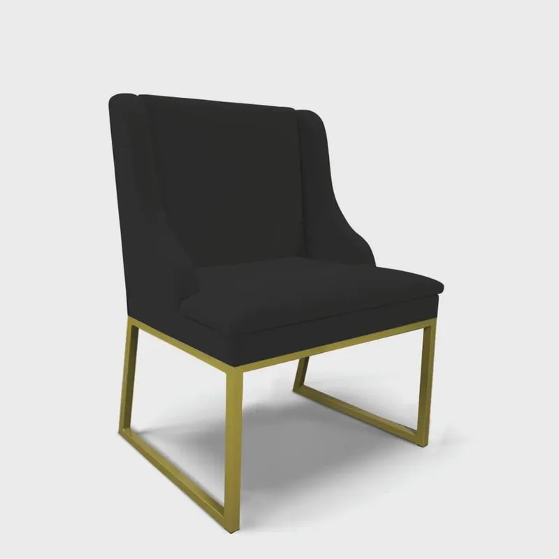 Cadeira Sala de Jantar Industrial Dourado Liz Linho Preto D03 - D'Rossi