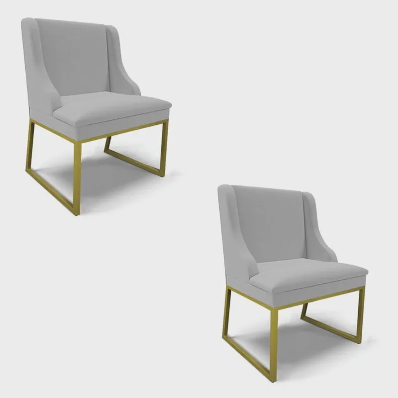 Cadeira Sala de Jantar Industrial Dourado kit 2 Liz Linho Cinza D03 - D'Rossi