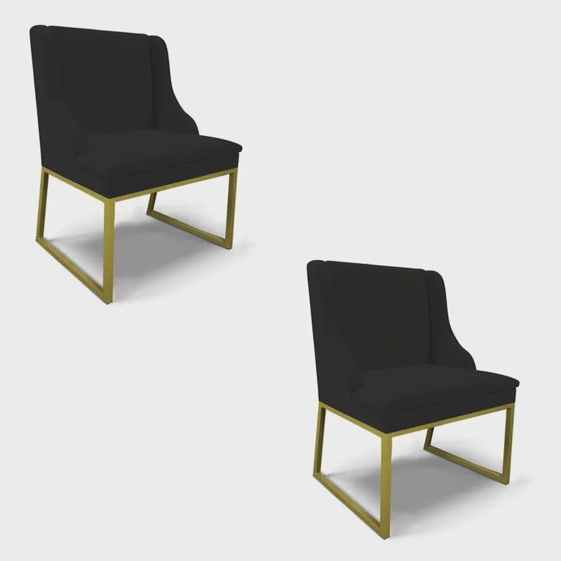 Cadeira Sala de Jantar Industrial Dourado kit 2 Liz Linho Preto D03 - D'Rossi