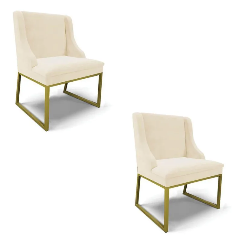 Cadeira Sala De Jantar Industrial Dourado Kit 2 Liz Veludo D03 - D'rossi Rose