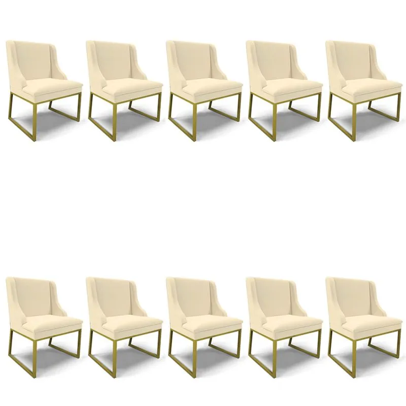 Cadeira Sala de Jantar Industrial Dourado kit 10 Liz Linho D03 - D'Rossi Bege
