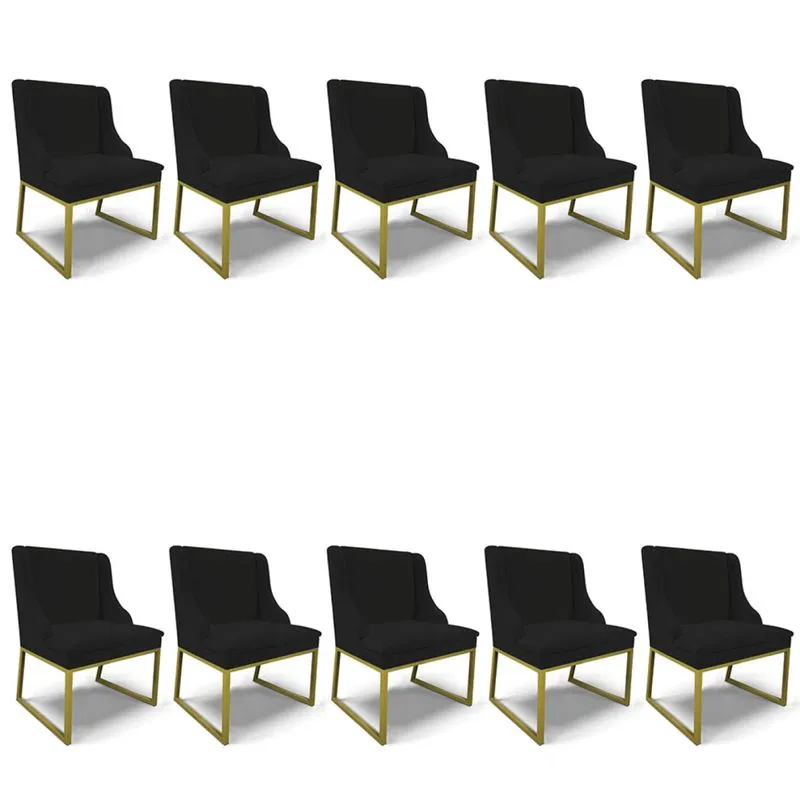 Cadeira Sala de Jantar Industrial Dourado kit 10 Liz Linho D03 - D'Rossi Preto