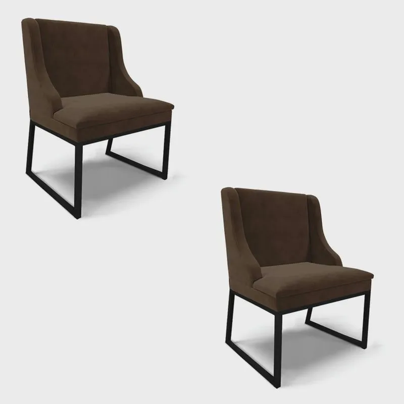 Cadeira Sala de Jantar Industrial Preto Kit 2 Liz Suede Marrom D03 - D'Rossi