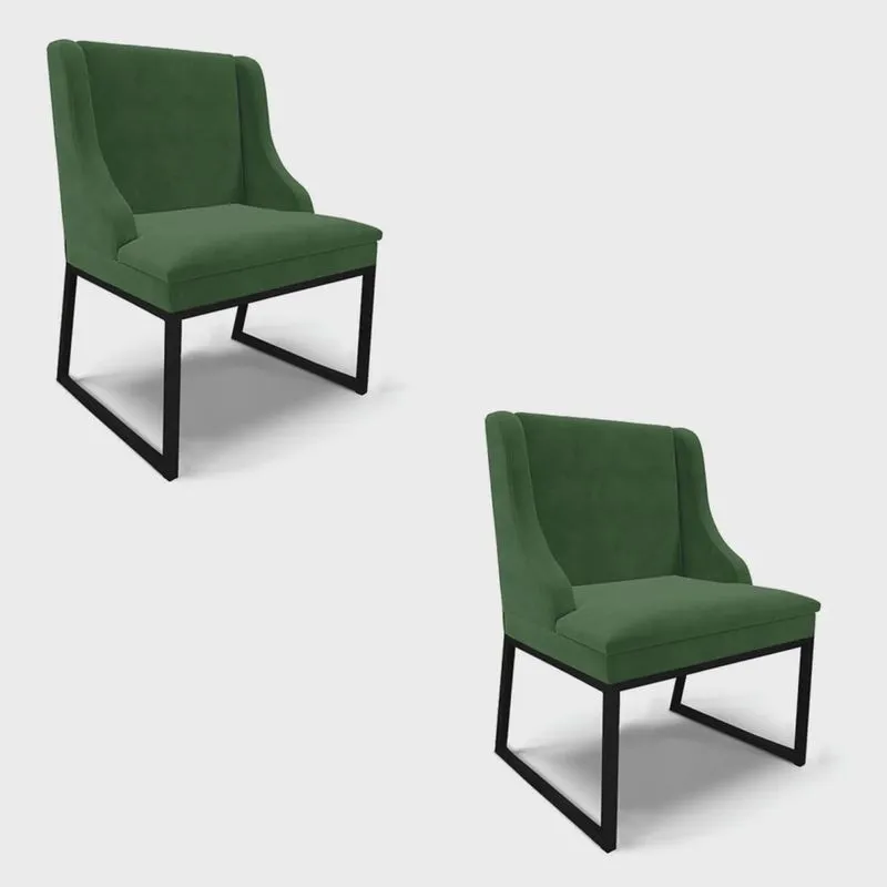 Cadeira Sala de Jantar Industrial Preto Kit 2 Liz Suede Verde D03 - D'Rossi