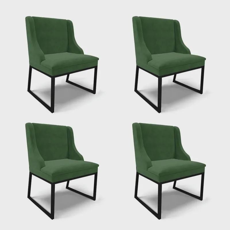 Cadeira Sala de Jantar Industrial Preto Kit 4 Liz Suede Verde D03 - D'Rossi