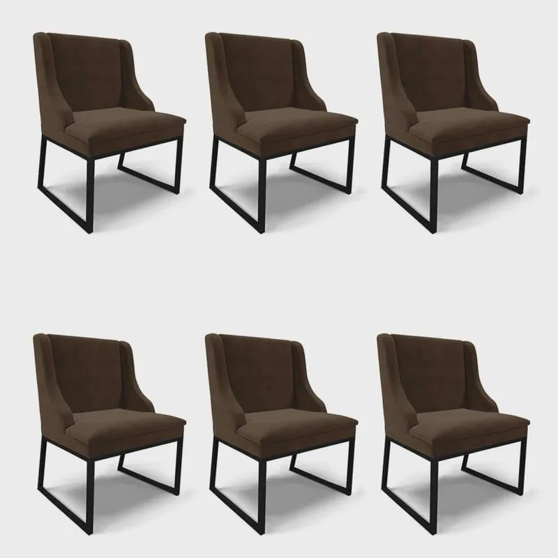 Cadeira Sala de Jantar Industrial Preto Kit 6 Liz Suede Marrom D03 - D'Rossi
