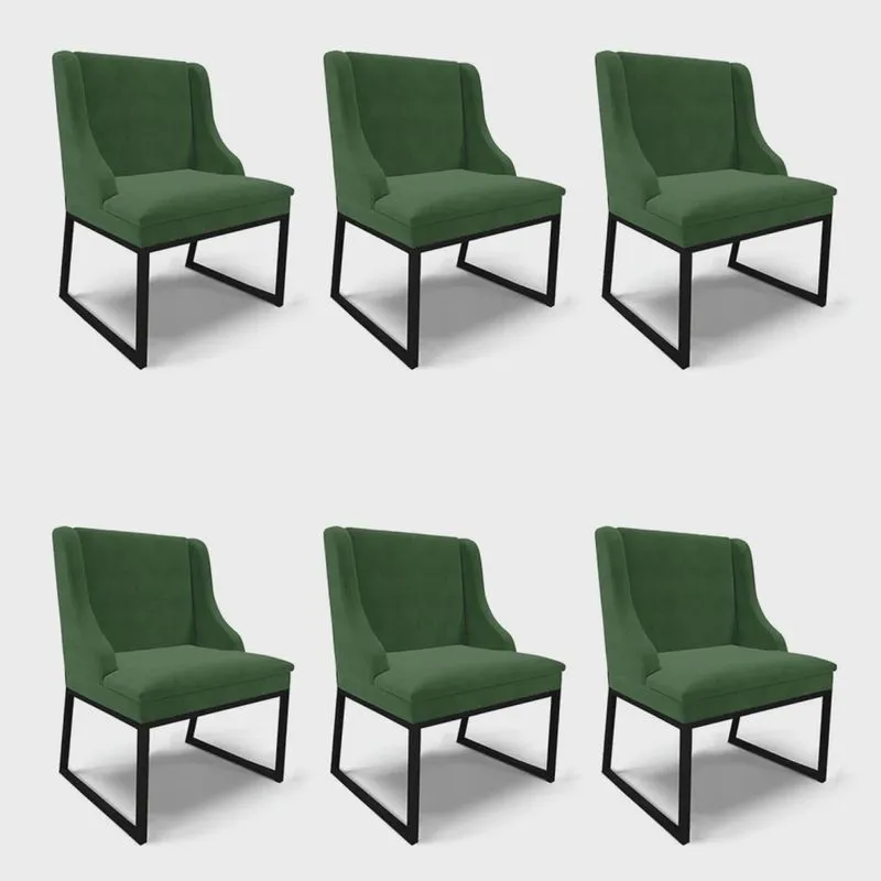 Cadeira Sala de Jantar Industrial Preto Kit 6 Liz Suede Verde D03 - D'Rossi