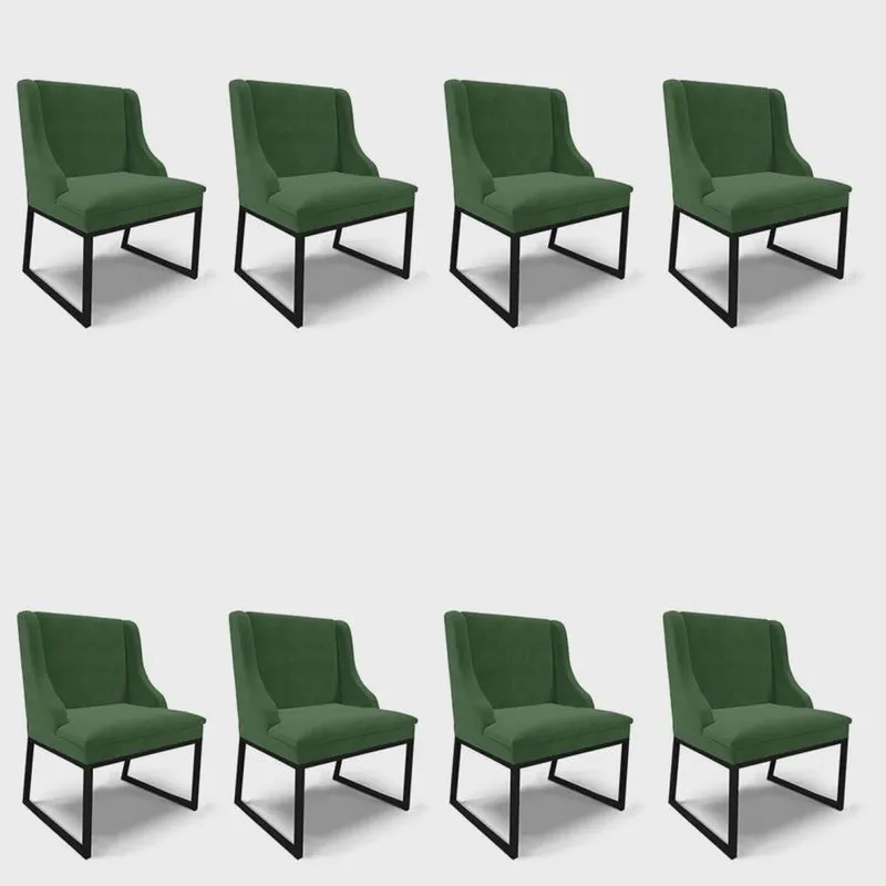 Cadeira Sala de Jantar Industrial Preto Kit 8 Liz Suede Verde D03 - D'Rossi