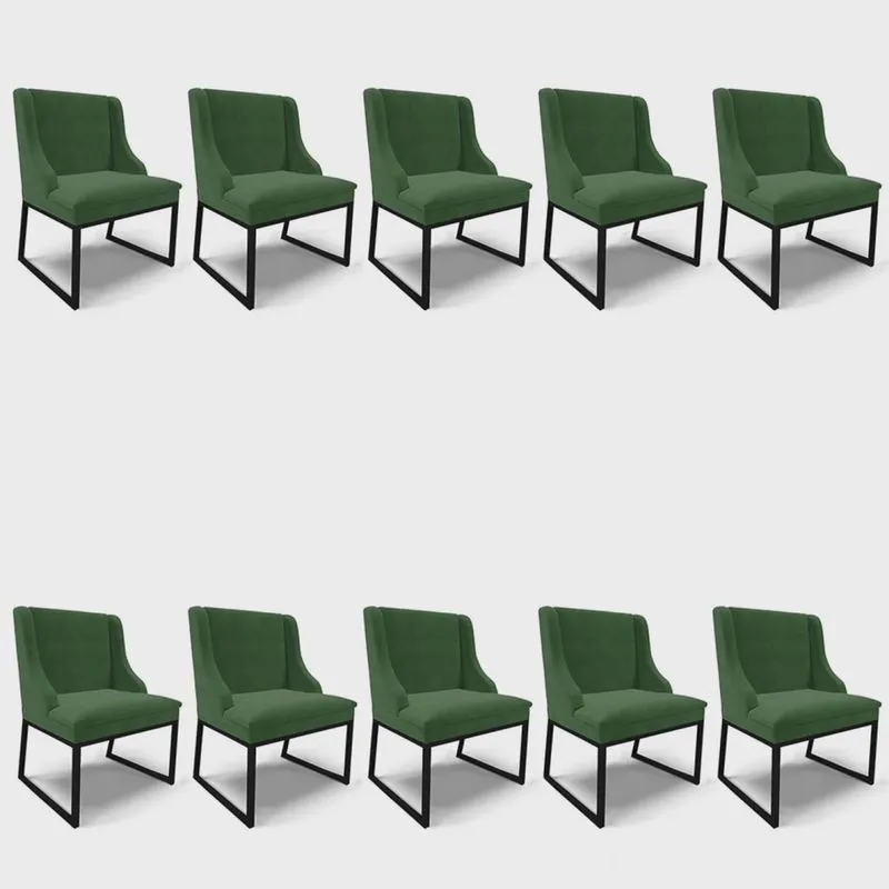Cadeira Sala de Jantar Industrial Preto Kit 10 Liz Suede Verde D03 - D'Rossi