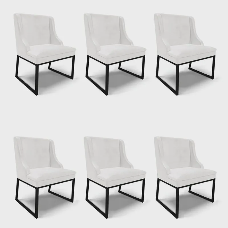 Cadeira Sala de Jantar Industrial Preto kit 6 Liz Sint pu Branco D03 - D'Rossi