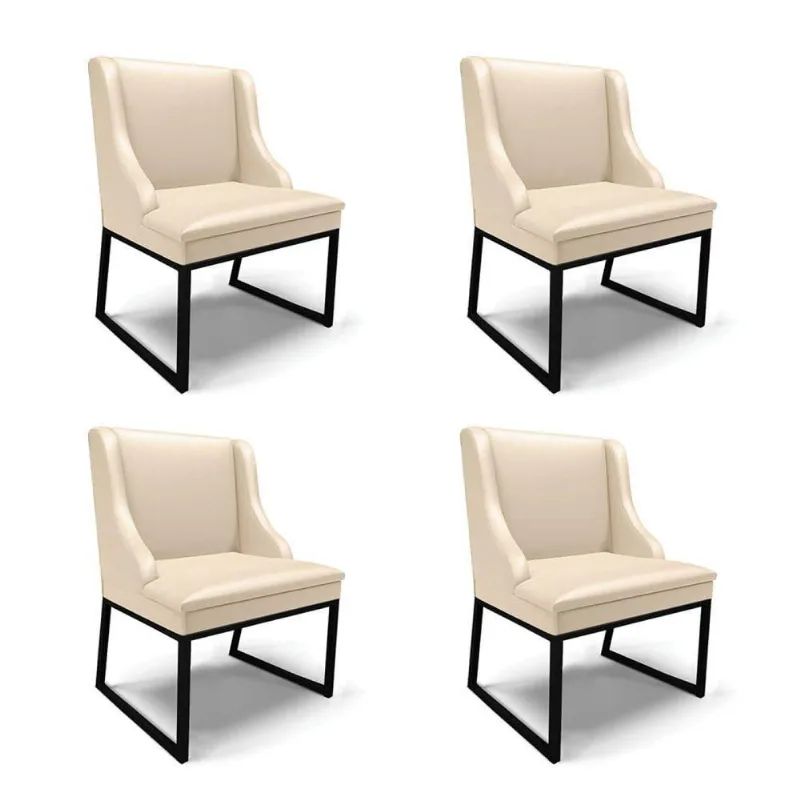 Cadeira Sala De Jantar Industrial Preto Kit 4 Liz Sintético D03 - D'rossi Branco