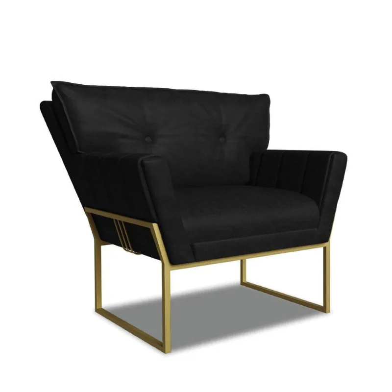 Poltrona Sala De Estar Industrial Dour Anitta Sintético Pu Preto D03 - D'rossi