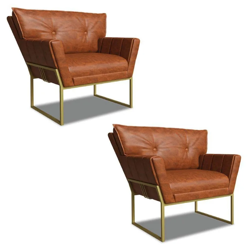 Poltrona Sala Industrial Dourado Kit 2 Anitta Sintético Pu Nozes D03 - D'rossi