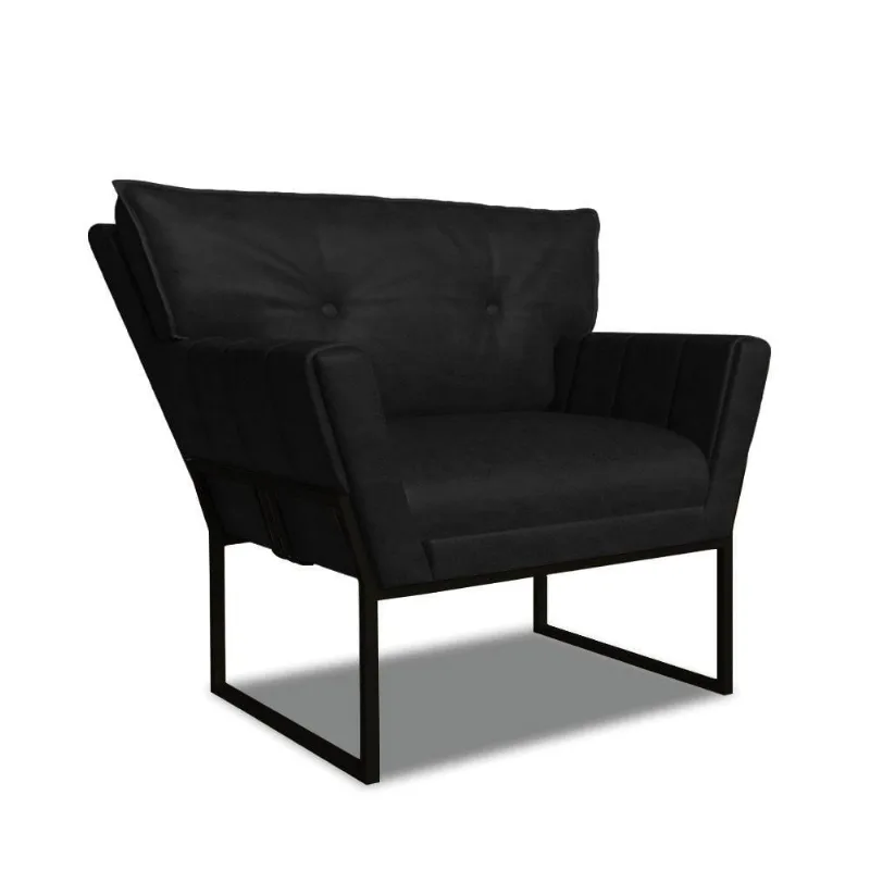 Poltrona Sala De Estar Industrial Pto Anitta Sintético Pu Preto D03 - D'rossi