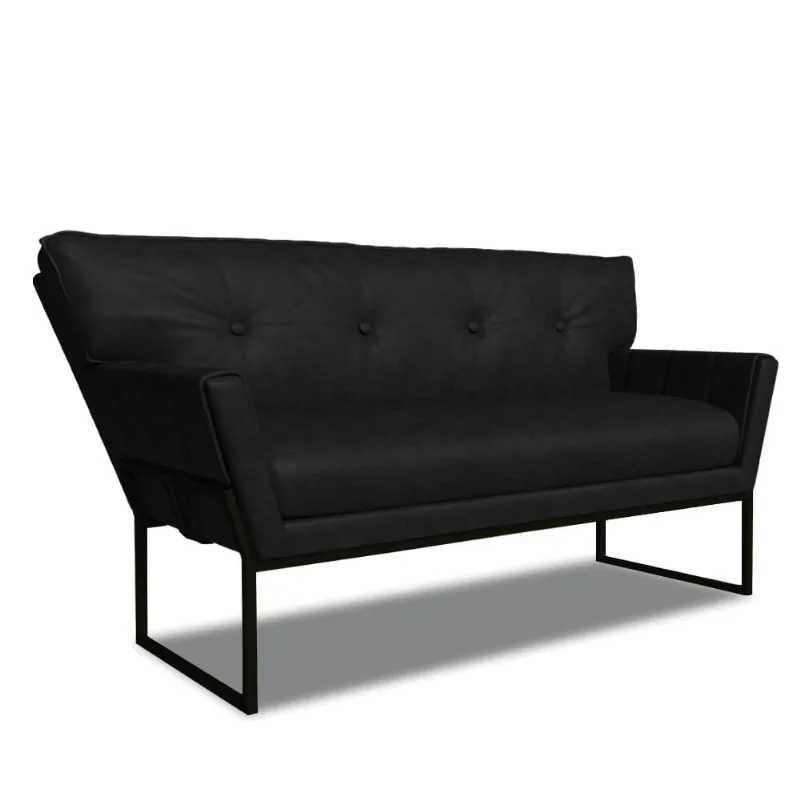 Sofá Namoradeira 2 Lug Industrial Pto Anitta Sintético PU Preto D03 - D'Rossi