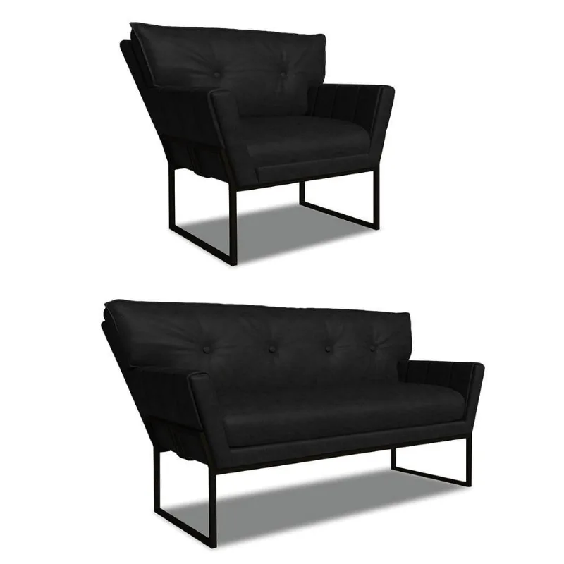 Namoradeira E Poltrona Industrial Pto Anitta Sintético Pu Preto D03 - D'rossi