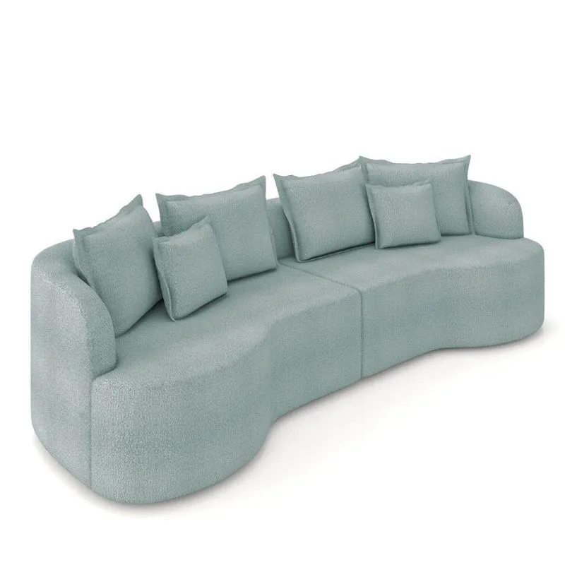Sofá 3 Lugares Orgânico Living 210cm Mersa Bouclê Azul K01 - D'rossi