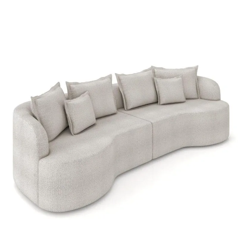 Sofá 3 Lugares Orgânico Living 210cm Mersa Bouclê Cinza Claro K01 - D'rossi