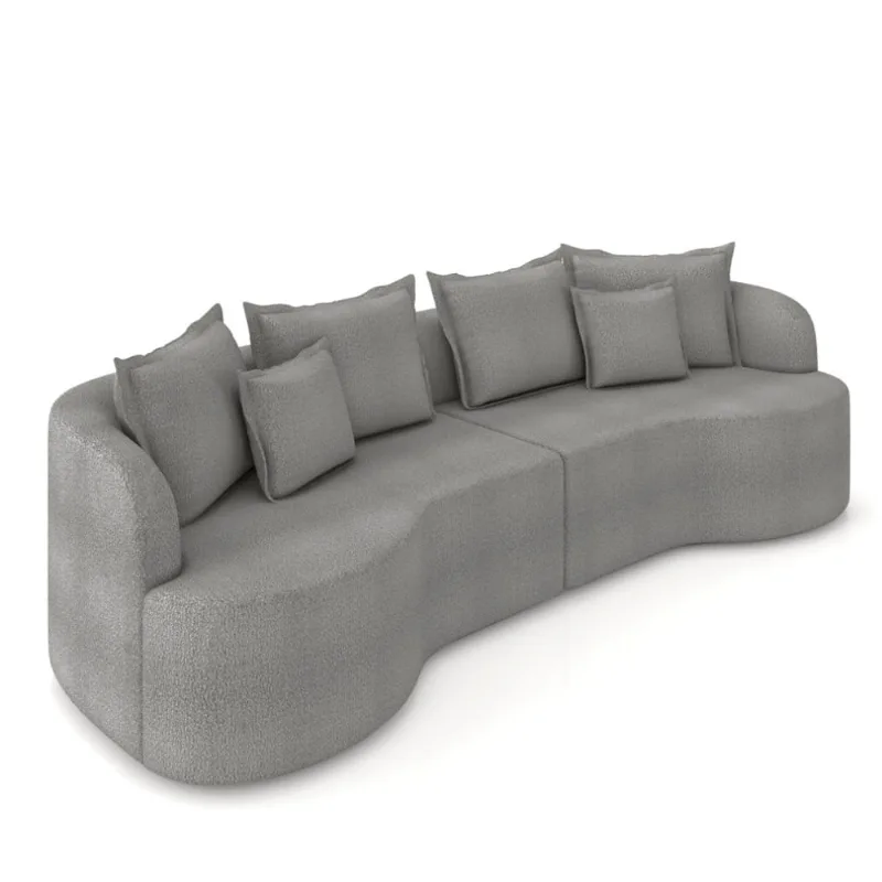 Sofá 4 Lugares Orgânico Living 250cm Mersa Bouclê Cinza K01 - D'Rossi