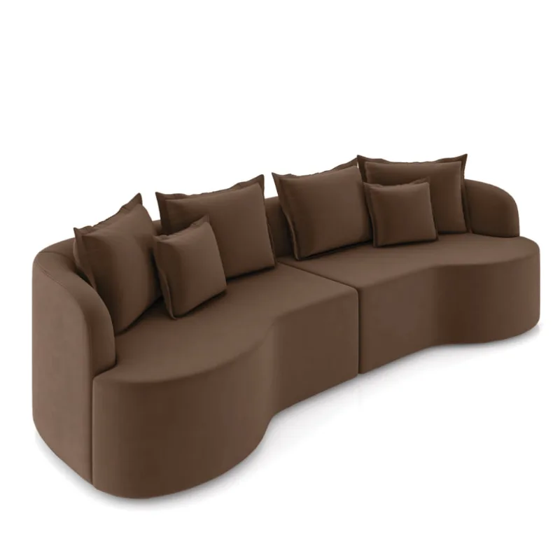 Sofá 3 Lugares Orgânico Living 210cm Mersa Veludo Marrom K01 - D'Rossi