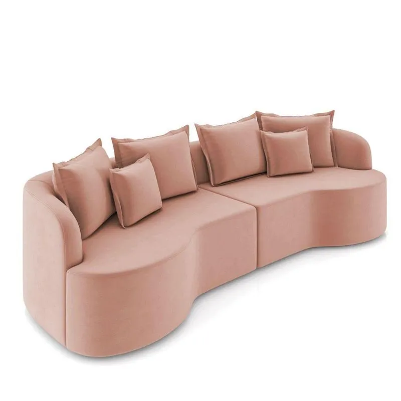 Sofá 3 Lugares Orgânico Living 210cm Mersa Veludo Rosê K01 - D'rossi