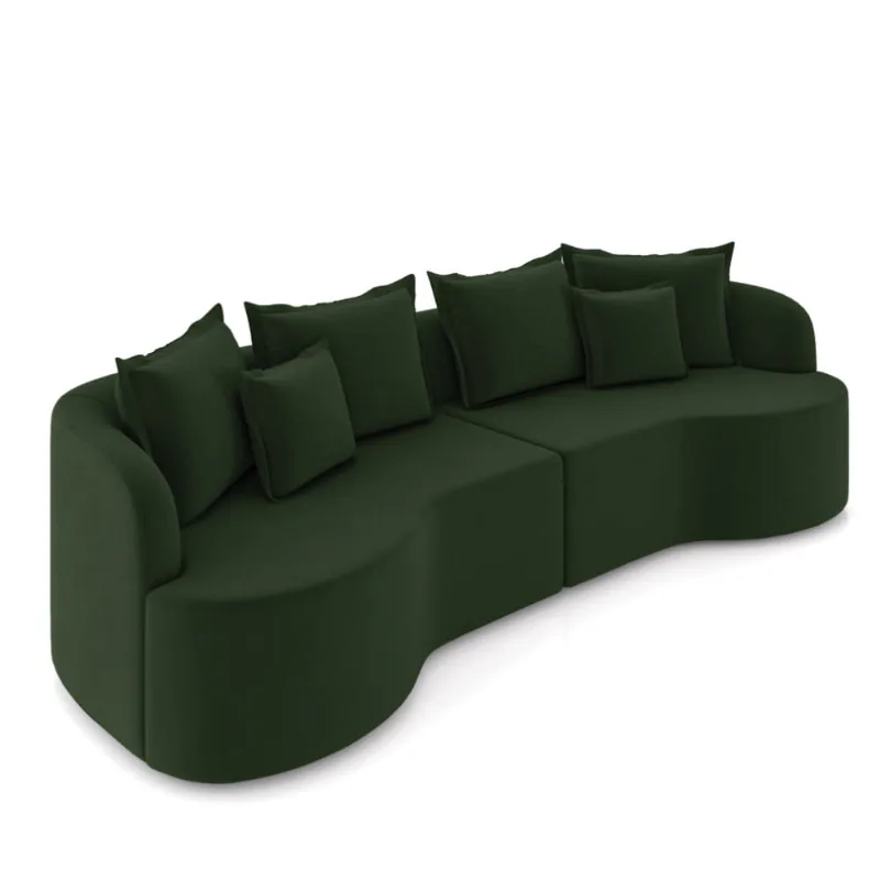 Sofá 3 Lugares Orgânico Living 210cm Mersa Veludo Verde K01 - D'Rossi
