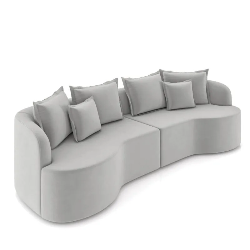 Sofá 4 Lugares Orgânico Living 250cm Mersa Veludo Cinza K01 - D'rossi
