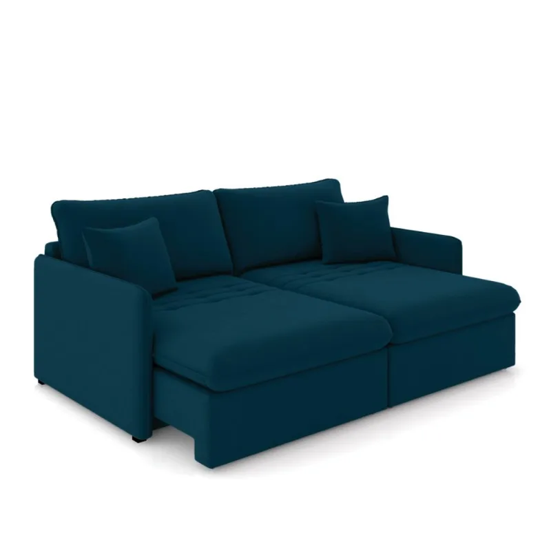 Sofá Retrátil Reclinável 4 Lugares 254cm Maili Veludo Azul K01 - D'Rossi
