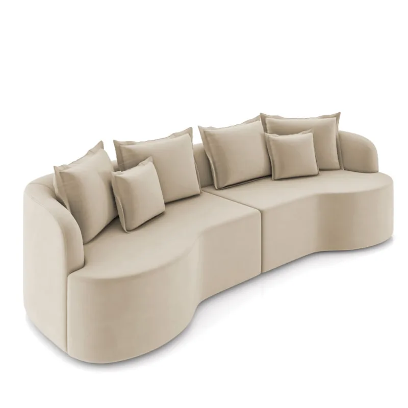 Sofá 3 Lugares Orgânico Living 210cm Mersa Veludo K01 - D'Rossi Bege