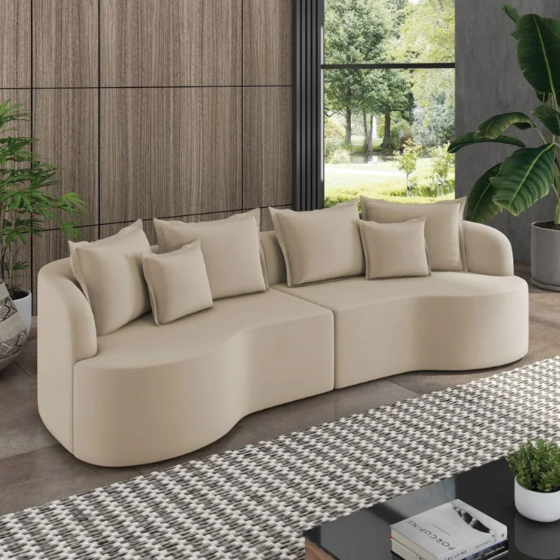 Sofá 4 Lugares Orgânico Living 250cm Mersa Veludo K01 - D'rossi Cinza