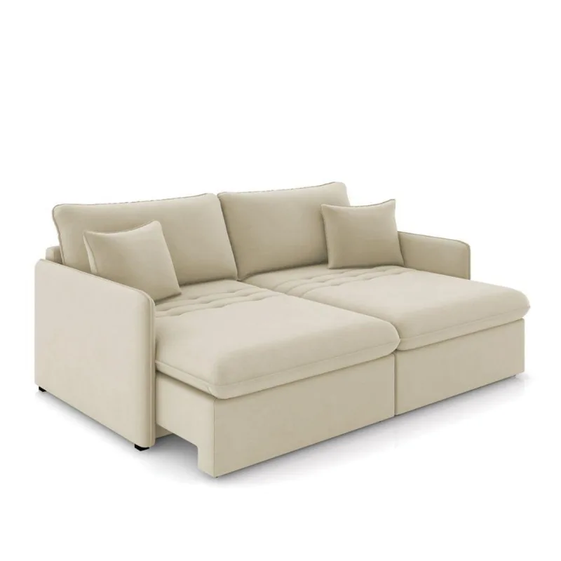 Sofá Retrátil Reclinável 3 Lugares 194cm Maili Veludo K01 - D'rossi Cor Bege