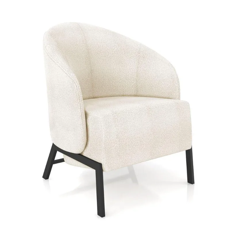 Poltrona Sala De Estar Base Industrial Luar Bouclê K01 - D'rossi Cor Creme