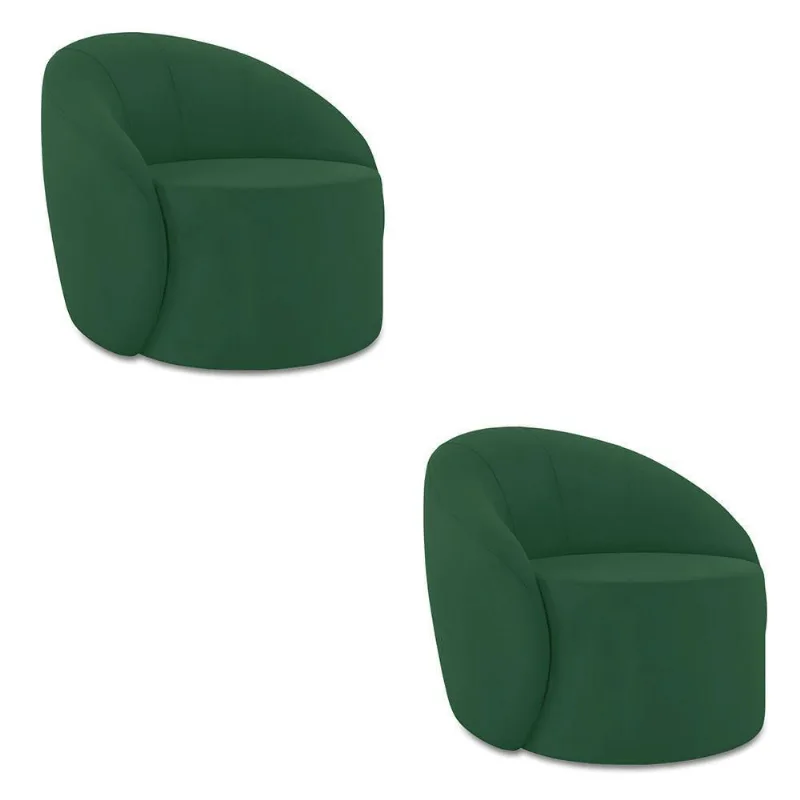 Poltrona Decorativa Orgânica Giratória Kit 2 Lua Veludo Verde D03 - D'rossi
