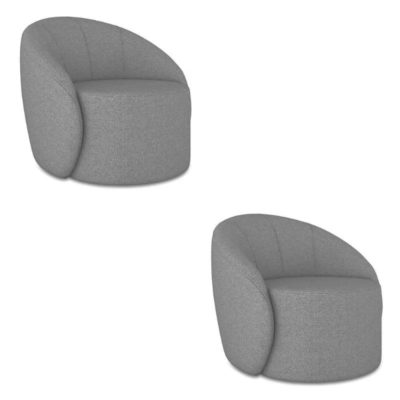 Poltrona Decorativa Orgânica Giratória Kit 2 Lua Linho Grafite D03 - D'rossi