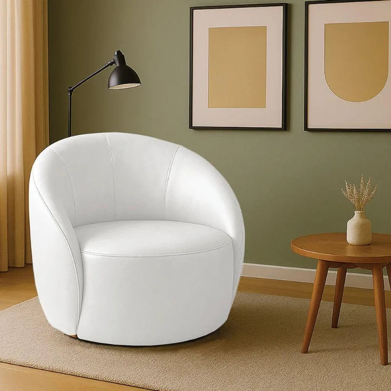 Poltrona Decorativa Giratória Lua D03 Orgânica Sintético Pu Branco D'Rossi