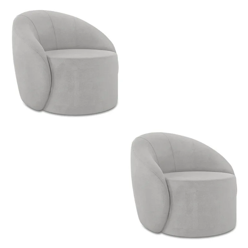 Poltrona Decorativa Orgânica Kit 2 Lua Suede Cinza D03 - D'rossi