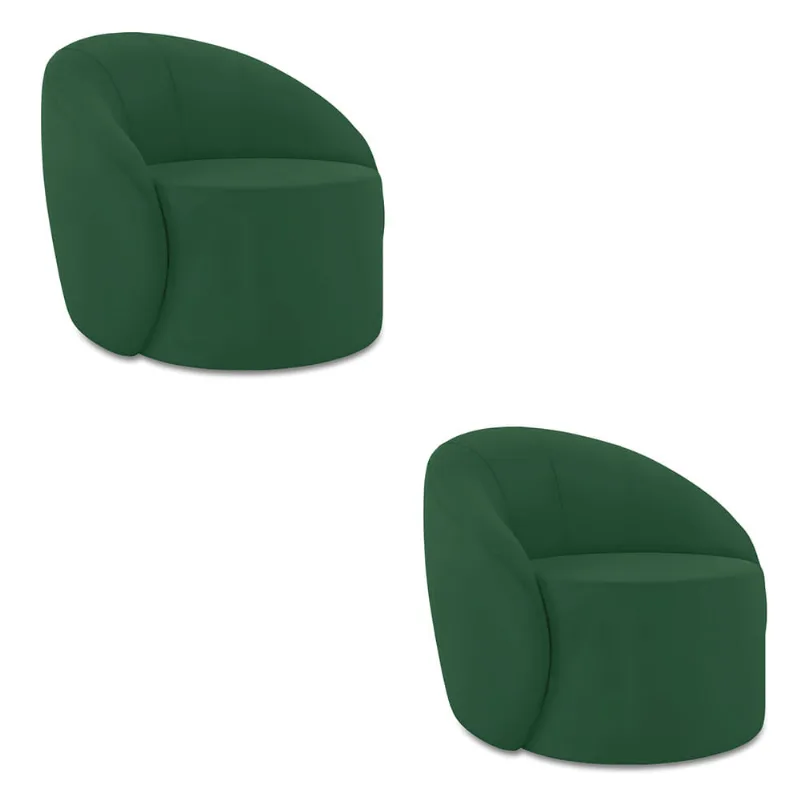 Poltrona Decorativa Orgânica Kit 2 Lua Veludo Verde D03 - D'Rossi